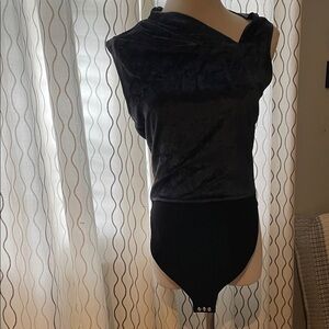 RtA Deep Navy Velvet-like Bodysuit Top